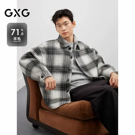 【含绵羊毛】25冬季新品 GXG男装经典格纹衬衫式短大衣百搭外套图片