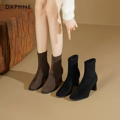 达芙妮高跟短靴子女2025新款爆款秋冬百搭女靴粗跟瘦瘦靴马丁靴女图片