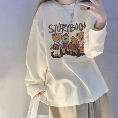 秋季2023爆款白色打底衫T恤女装学院风大码纯棉长袖ins潮百搭上衣商品大图