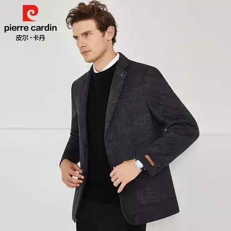 皮尔卡丹2023秋冬男士新款针织格纹休闲西服羊毛呢双面呢西装外套商品大图
