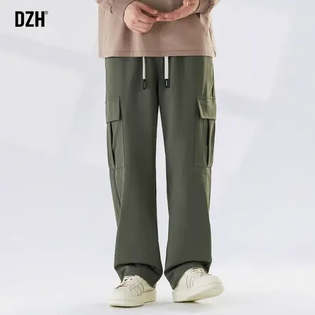 男士军绿色工装裤男秋季潮牌宽松男裤2023新款直筒裤休闲长裤男款图片