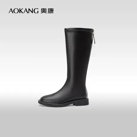 奥康女鞋 秋冬季时尚骑士靴女长筒靴皮靴黑色显瘦休闲潮商品大图