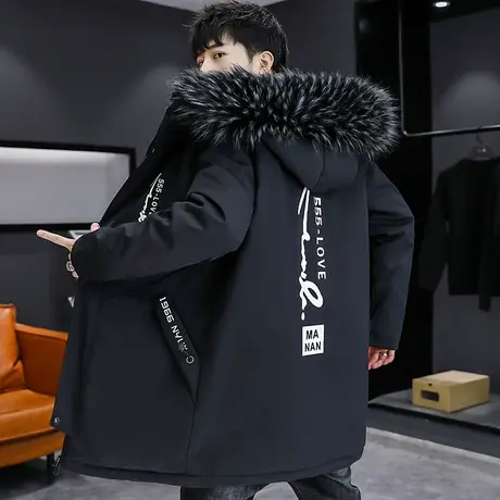 冬季男士棉衣中长款加绒加厚棉袄外套潮流休闲羊羔绒派克羽绒棉服商品大图