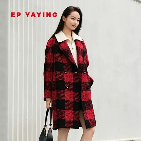 EP雅莹女装 美利奴羊毛棋盘格纹肌理感毛呢外套 商场同款8408A商品大图