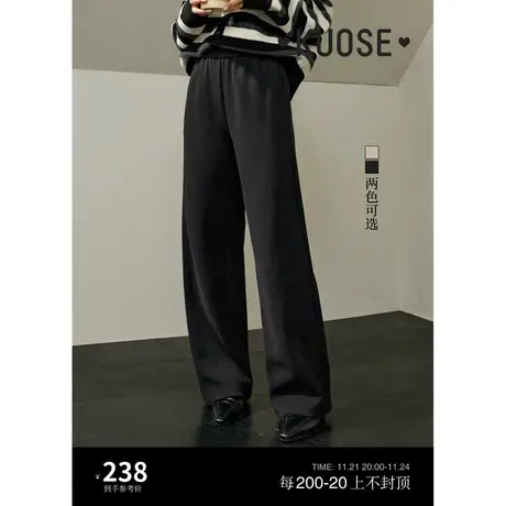 阔色黑色休闲裤阔腿裤女2023新款秋冬卡其杏色厚款绒感直筒长裤子商品大图