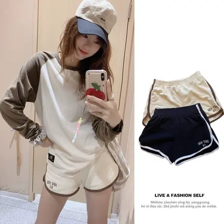 BM风格夏季字母刺绣短裤秋季休闲裤运动高腰热裤商品大图