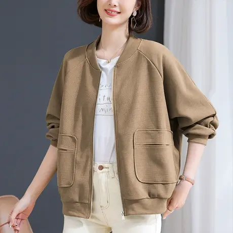 休闲外套女春秋新款加肥加大码女装宽松中年妈妈气质显瘦开衫上衣图片