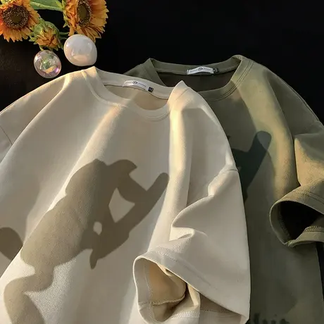 短袖t恤男夏季新款2024新款宽松美式复古上衣潮流休闲半袖体恤衫商品大图