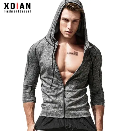 早秋卫衣男春秋款连帽拉链开衫带帽衫薄款运动外套紧身健身上衣潮商品大图