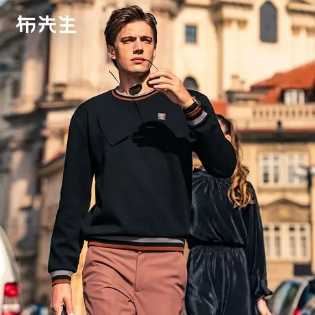 MrBu布先生条纹圆领亲肤卫衣男时尚潮搭秋装长袖BT12315断码商品大图