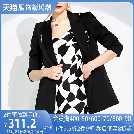 AUI黑色高级气质西装外套女2023秋季新款小众设计感职业通勤西服图片