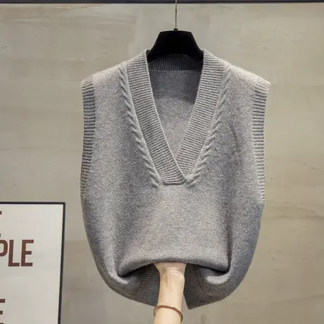 v领针织马甲背心女2023秋装新款马夹外穿上衣外搭宽松毛衣坎肩潮商品大图