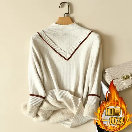 清仓！一体绒半高领毛衣女2022年新款加绒加厚打底衫女秋冬上衣图片