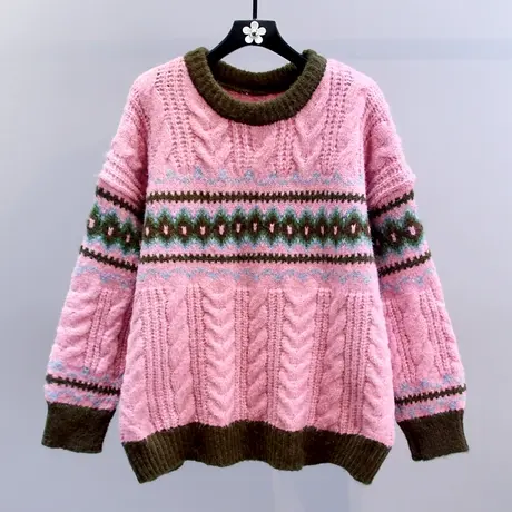 今年流行的漂亮毛衣女秋冬2023新款复古慵懒风宽松加厚针织衫上衣商品大图