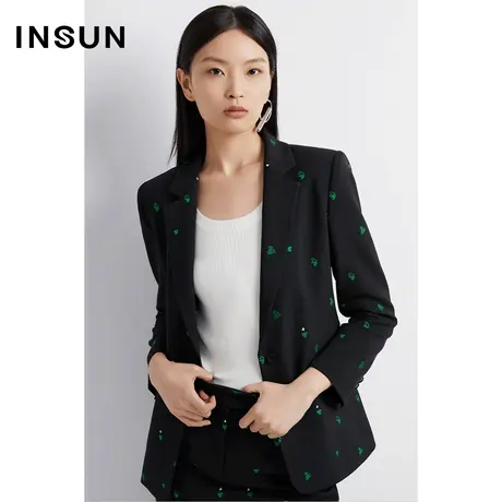 INSUN恩裳奥莱秋季爱心绣花撞色西装外套商品大图