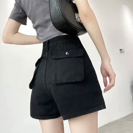 设计感黑色高腰牛仔短裤女夏季薄款韩版简约复古超短显瘦直筒热裤图片