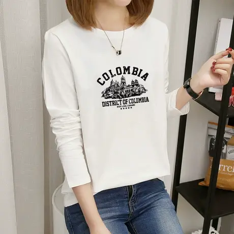 早秋纯棉长袖t恤女学生宽松遮肚子上衣ins潮设计感洋气打底衫薄款图片