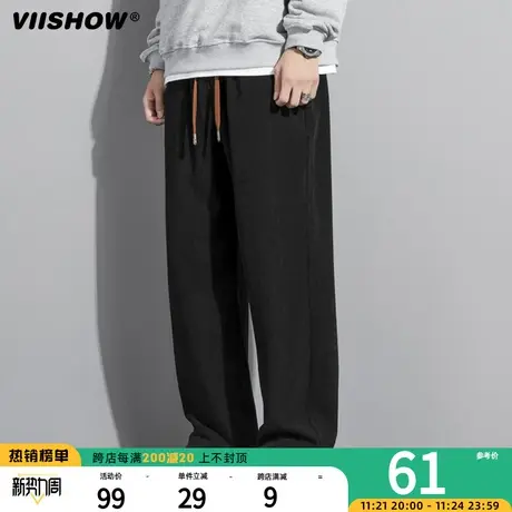 VIISHOW潮牌高街阔腿休闲裤男款2023春秋松紧腰长色宽松直筒裤子商品大图