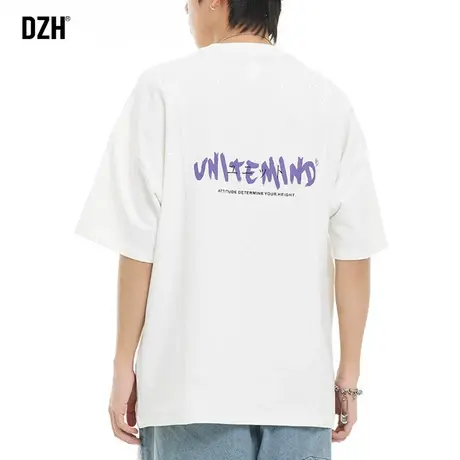 男生印花白色半袖t恤男ins潮流百搭短袖男款2024新款宽松圆领体恤商品大图