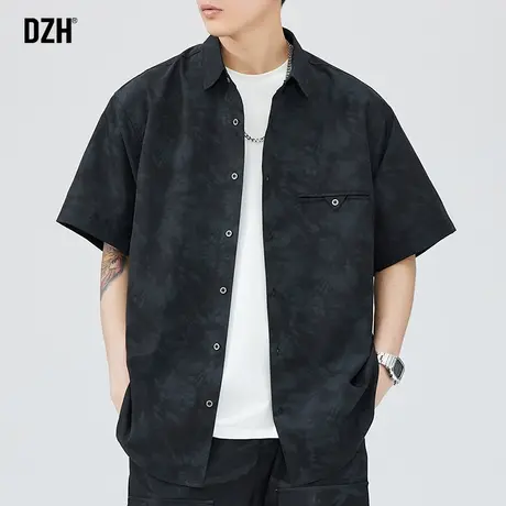 男士港风短袖衬衫男夏季薄款黑色衬衣外搭上衣男款2025新款外套潮商品大图