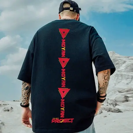 简约oversize国潮短袖T恤男潮牌ins港风大码情侣装夏季胖子半袖潮图片