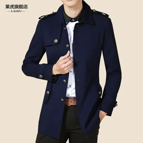 秋季新款男士风衣中长款韩版修身风衣时尚潮流休闲英伦风衣男外套图片