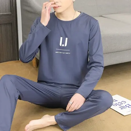 冰丝棉睡衣男青少年学生加肥大码男装长袖春秋季薄款家居服居家服商品大图