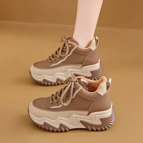 高帮老爹鞋女款2023新款秋季内增高女鞋小个子厚底松糕系带运动鞋商品大图