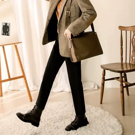 桔熊秋冬季通勤温暖磨毛棉修身舒适高腰直筒长裤子女装大码BA6504商品大图