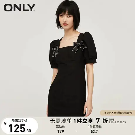 ONLY奥莱夏季修身蝴蝶结泡泡袖A字花瓣图案连衣裙女图片