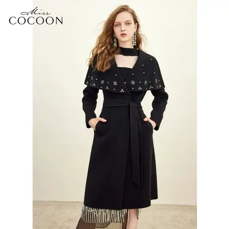 missCOCOON静奢风2023秋季新款赫本风羊毛双面呢大翻领毛呢外套冬图片