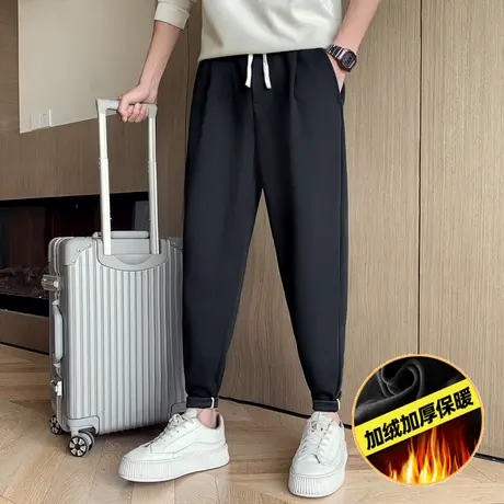 秋冬束脚宽松小西裤男2023新款纯色百搭加绒保暖哈伦运动休闲裤图片