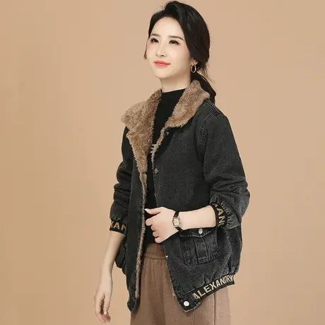 新品88折】复古加绒牛仔外套女士2023冬装新款棉衣棉服厚棒球服厚图片