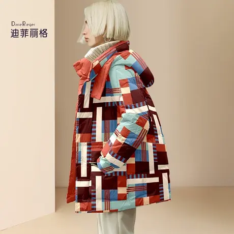 迪菲丽格大牌重工设计感印花羽绒服女2023新款冬季白鸭绒保暖外套图片