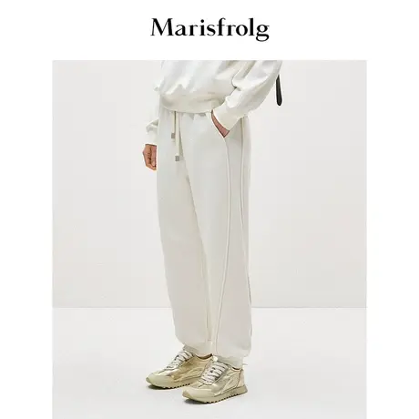 【松弛裤装】玛丝菲尔春季奶油白哈伦运动束脚卫裤女图片