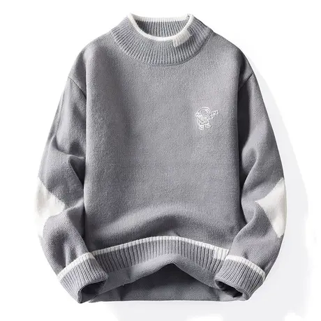 NASA半高领毛衣男款秋冬季新款加绒针织打底羊毛衫男学生加厚线衣图片