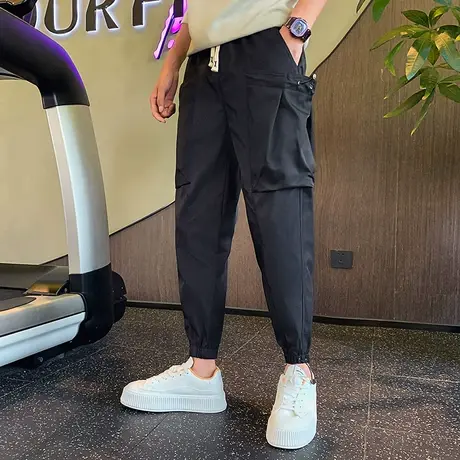 潮牌工装裤子秋季2023新款痞帅九分束脚哈伦裤男款休闲长裤卫裤商品大图