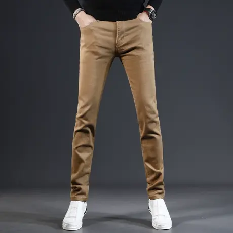 卡其色休闲牛仔裤男秋冬款修身小脚2023新款高端弹力百搭男士裤子商品大图