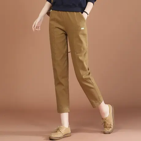 韩潮袭人松紧腰拼接休闲裤女2024年春季新款百搭显瘦哈伦长裤子图片