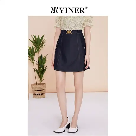 YINER音儿专选春季法式优雅通勤洋气金属饰链半身裙高级感图片