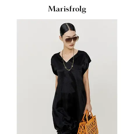 【商场同款】玛丝菲尔2024年春新款黑色V领无袖落肩设计感上衣T恤商品大图