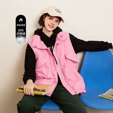 a02保暖白鸭绒外搭无袖马夹秋冬款腰部抽绳设计宽松女式羽绒服图片