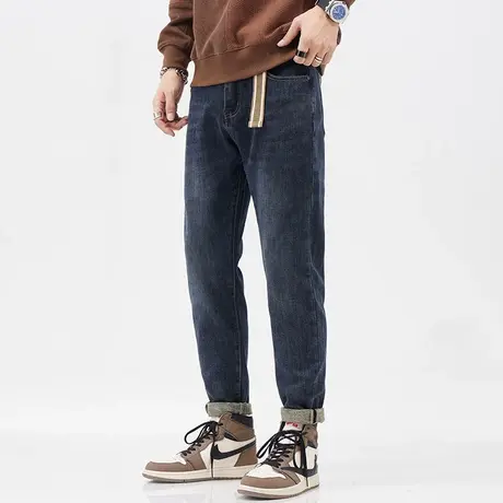 美式高街牛仔裤秋款休闲宽松舒适牛仔裤微哈小脚裤子男款潮流男装商品大图