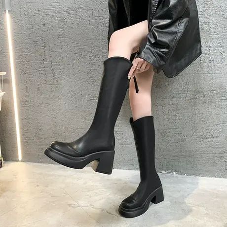 厚底长筒靴子女2024新款百搭粗跟高跟鞋女靴长靴小个子爆款瘦瘦靴图片