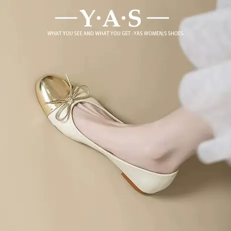 平底单鞋女2024春夏新款圆头小香风拼色温柔蝴蝶结软底豆豆鞋瓢鞋商品大图