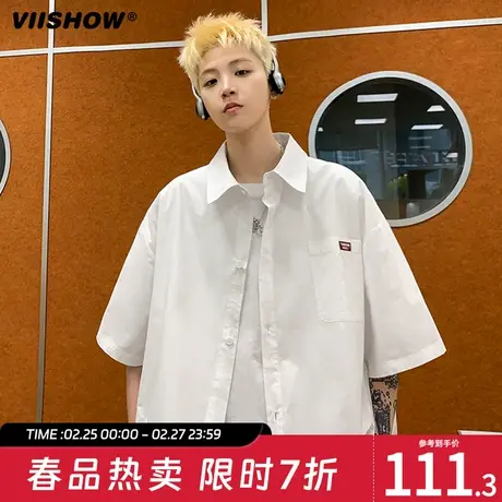 VIISHOW短袖男衬衫上衣设计感小众夏季宽松Polo领纯棉衬衣外套商品大图