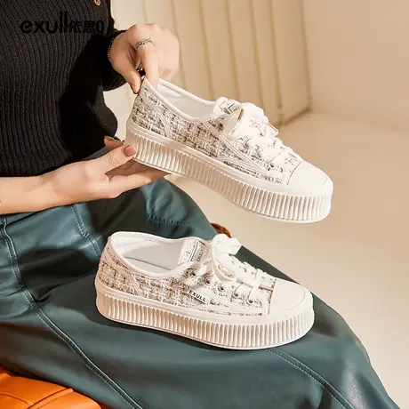 依思q鞋子小众设计小白鞋女厚底2024年新款春季白色小香风女鞋潮图片