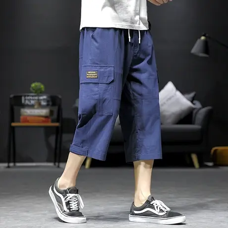 亚麻七分裤子男士夏季薄款潮流大裤衩沙滩运动棉麻短裤休闲工装裤商品大图