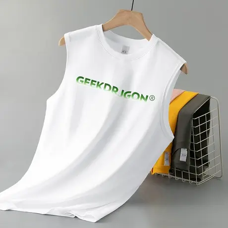 纯棉背心男潮夏季薄款篮球跨栏健身宽松白色无袖t恤运动宽肩坎肩商品大图