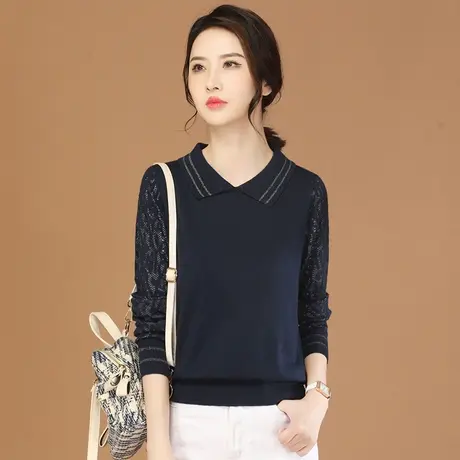秋新品】蕾丝拼接长袖针织衫上衣女休闲百搭打底毛衣商品大图